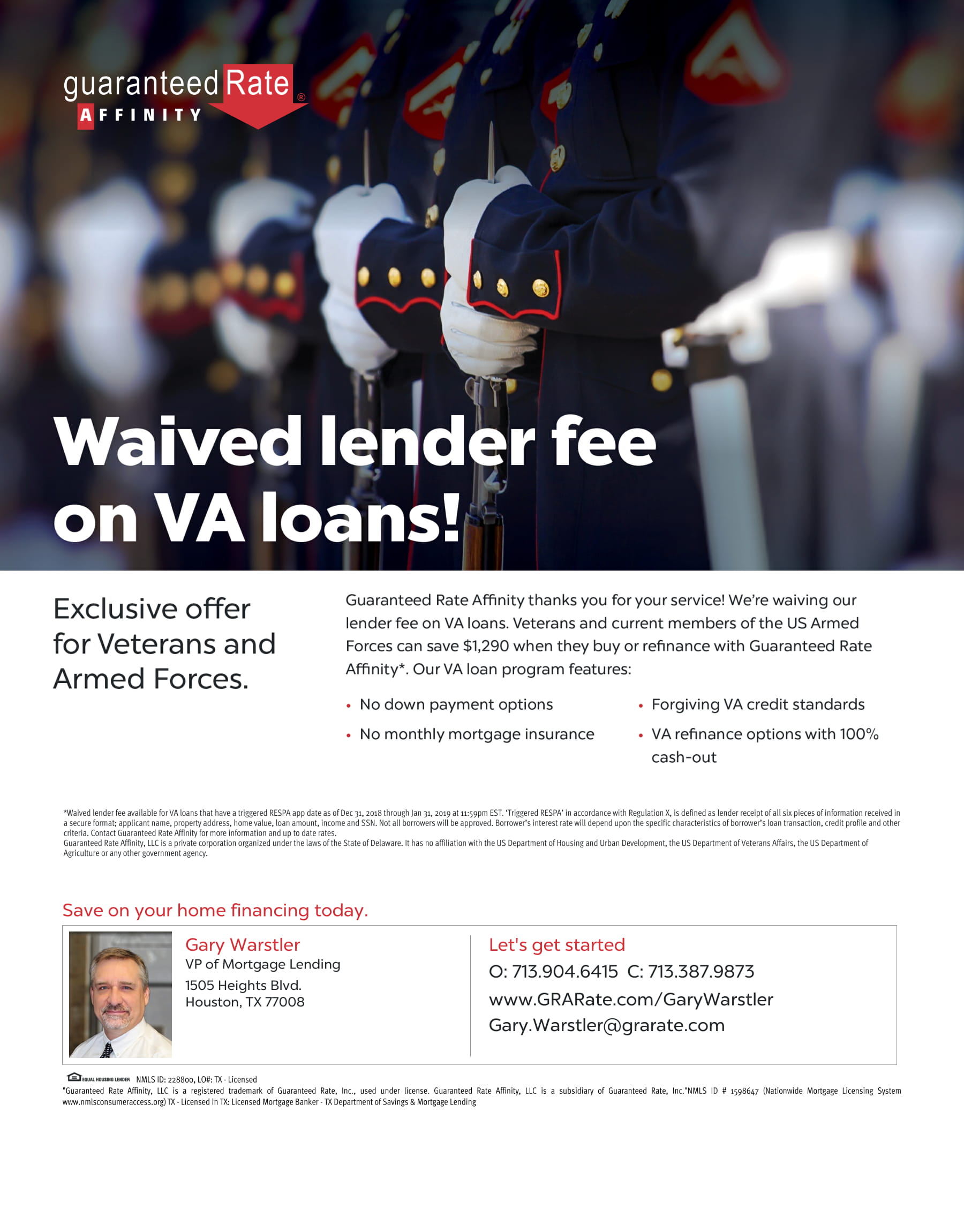 waived lender fee on va loans and refinances the woodlands tx conroe