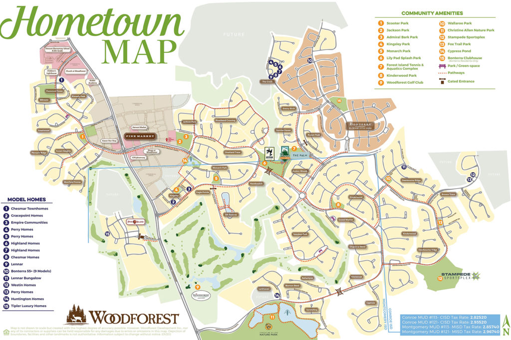 hometown map of woodforest with models and parks