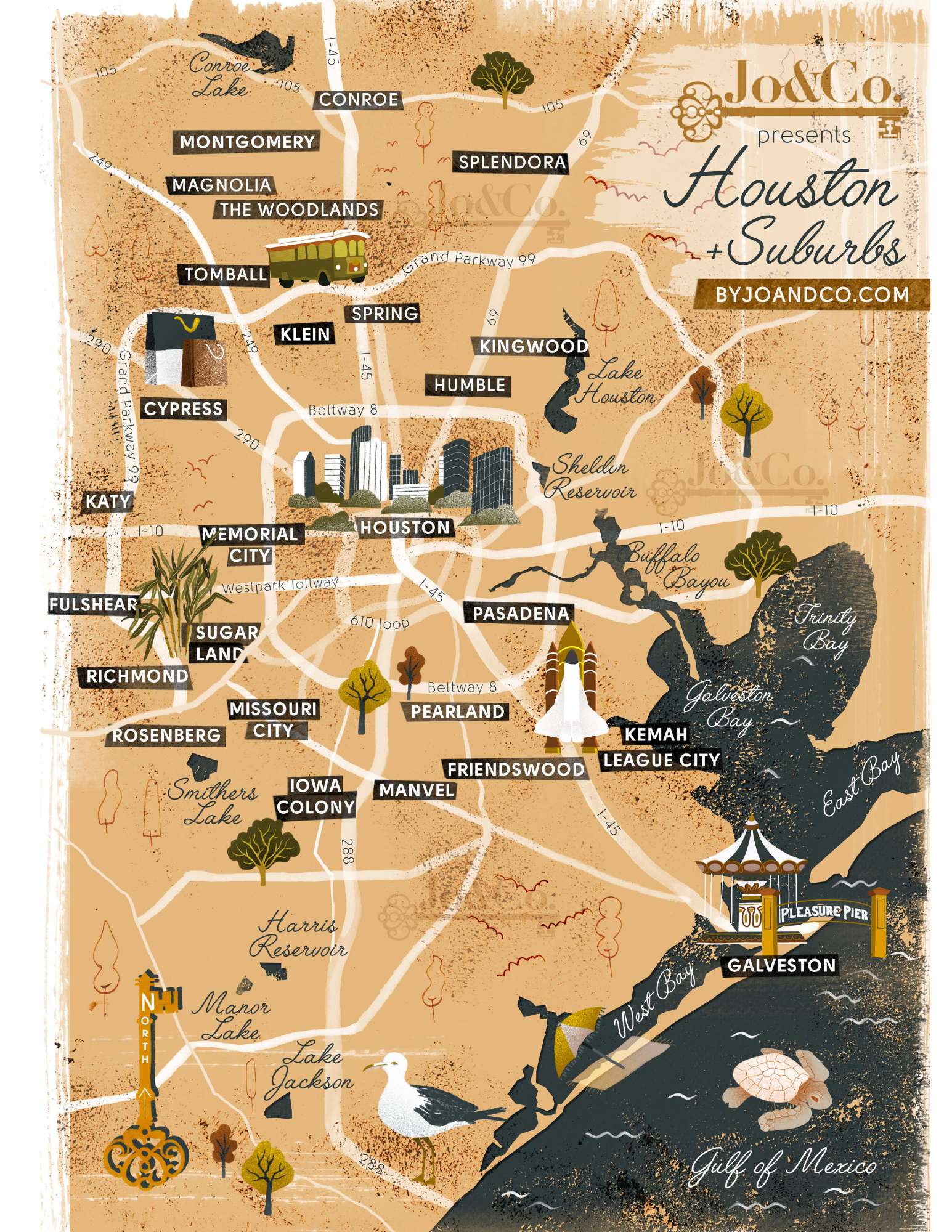 Map of Houston with Neighborhoods and Suburbs