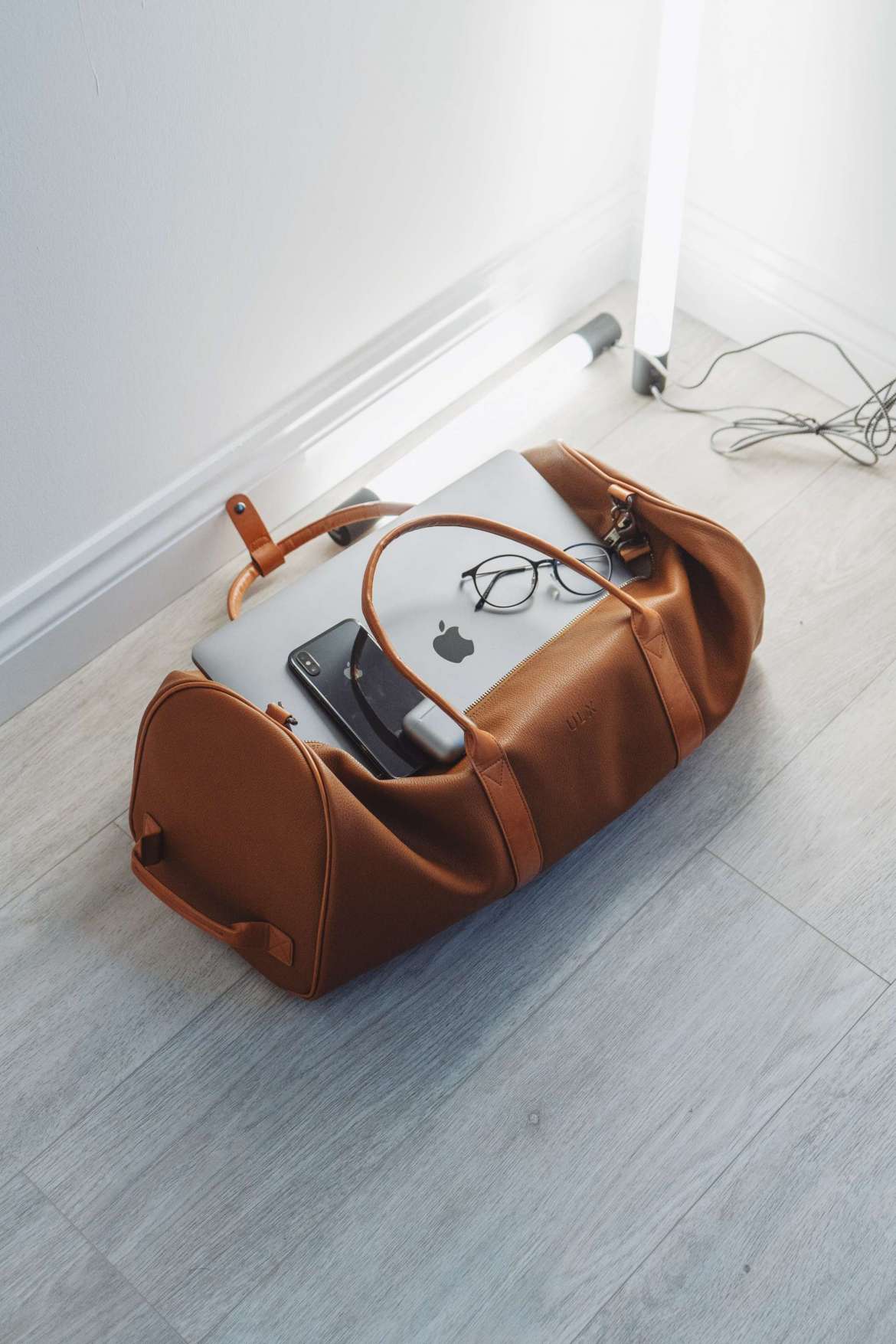 bag with laptop and phone