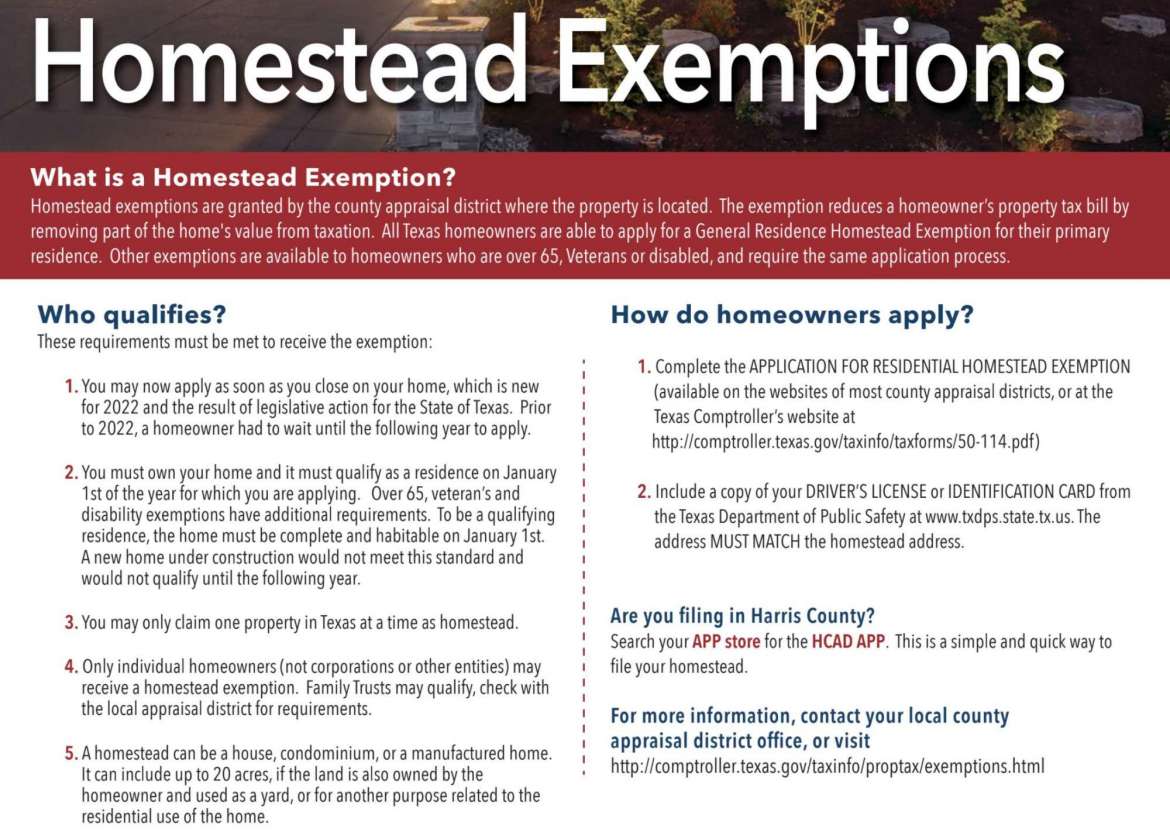 2022 Texas Homestead Exemption Law Update Jo & Co. Not just your